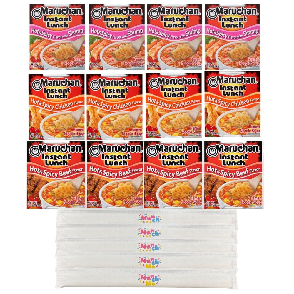 Maruchan Instant Lunch Ramen Cup 2.25Oz Each - Spicy Set - 12 Packs - Spicy Shrimp, Beef, Chicken 2 Count of Each With MunchMo Chopsticks… B0CHMZBRMH