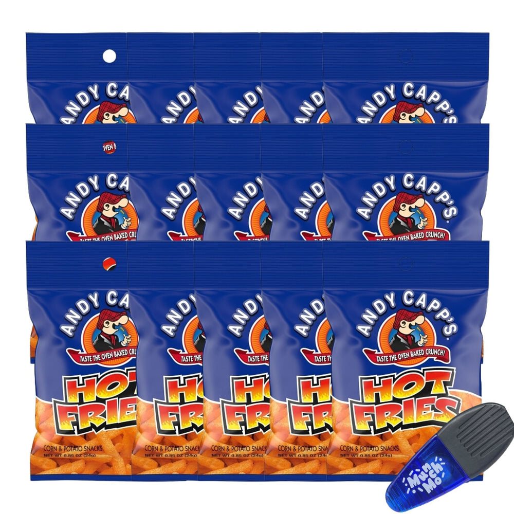 Andy Capp Hot Fries 15 Packs - 0.85 Oz Individual Bags - With MunchMo PowerClip…