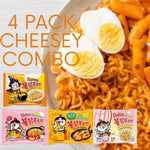 amyang Buldak Stir Fried Hot Spicy Chicken Noodles - 4 Flavor Cheesy Variety Pack - Carbonara, Cream Carbonara, Quattro Cheese, Cheese With Complimentary MunchMo Chopsticks…