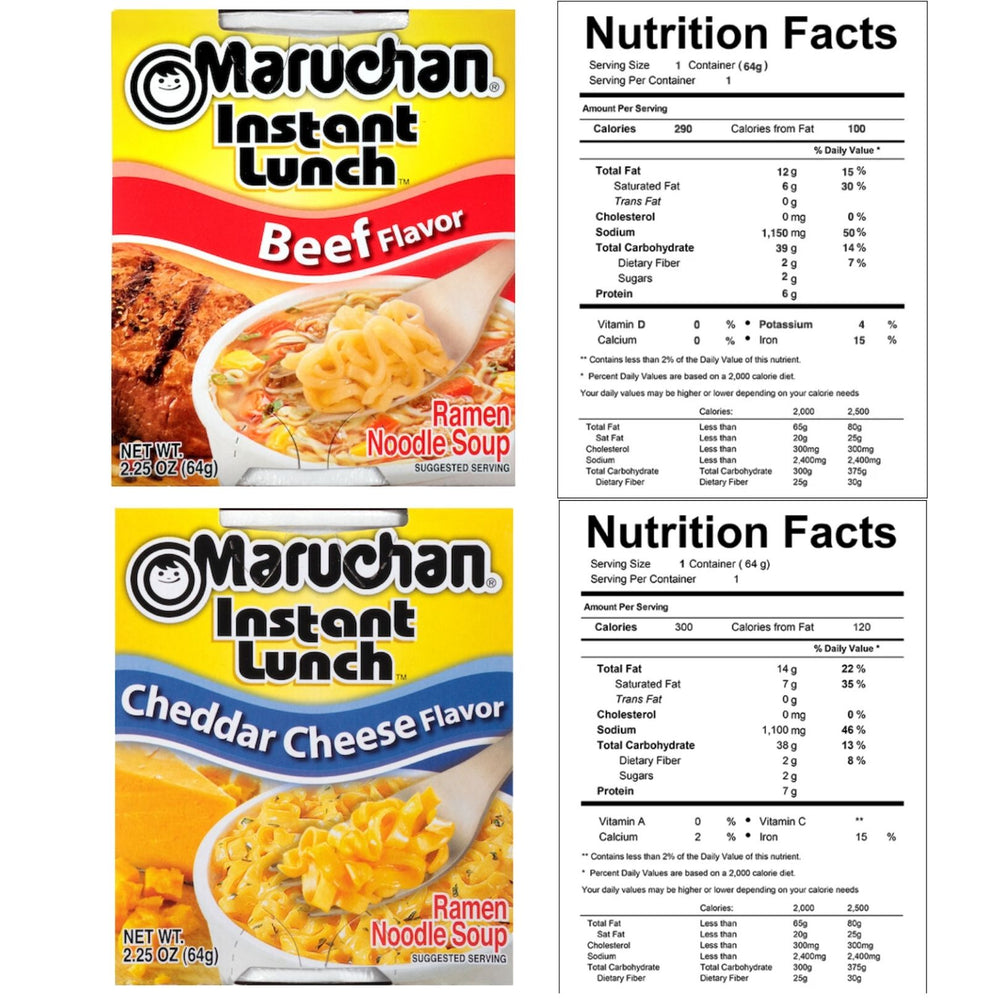 Maruchan Lunch Instant Ramen Cup Variety Set 2.25Oz Each- Flavors Included Hot Spicy Shrimp, Hot Spicy Chicken, Hot Spicy Beef, Roast Chicken, Beef, and Cheddar C