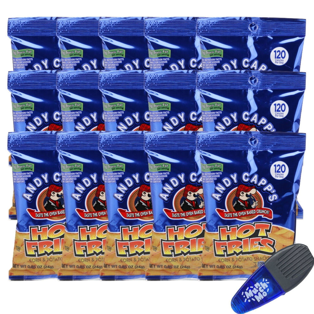 Andy Capp Hot Fries 15 Packs - 0.85 Oz Individual Bags - With MunchMo PowerClip…